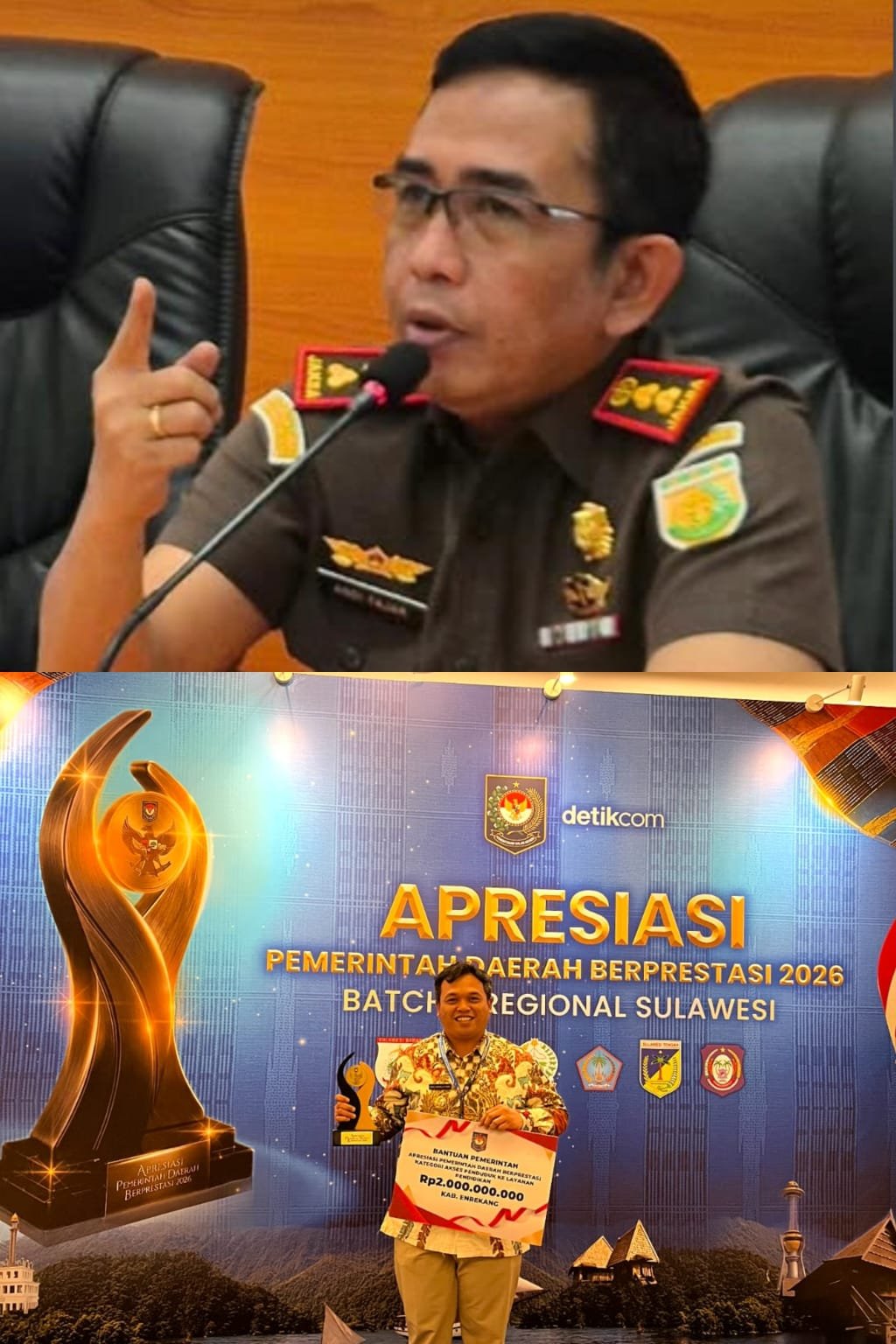 TERIMA KEMENDAGRI PENGHARGAAN , PEMKAB ENREKANG ATAS PENDAMPINGAN KAJARI